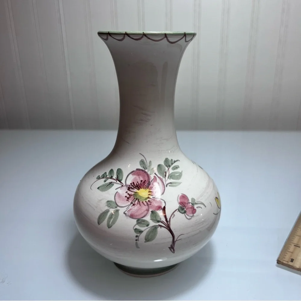 VTG Dumler & Breiden 121 Vase West German Pottery MCM Fat Lava Floral Butterfly